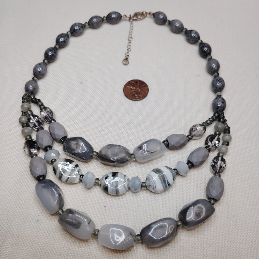 Grey Multi Strand Lucite Bead Statement Necklace